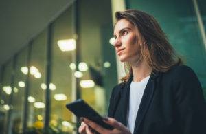 Female finance professional considers job search